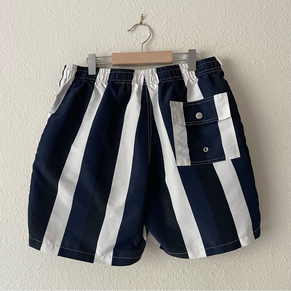 Bather men’s blue black white retro style striped swim trunks mesh lined, size M - Picture 2 of 13